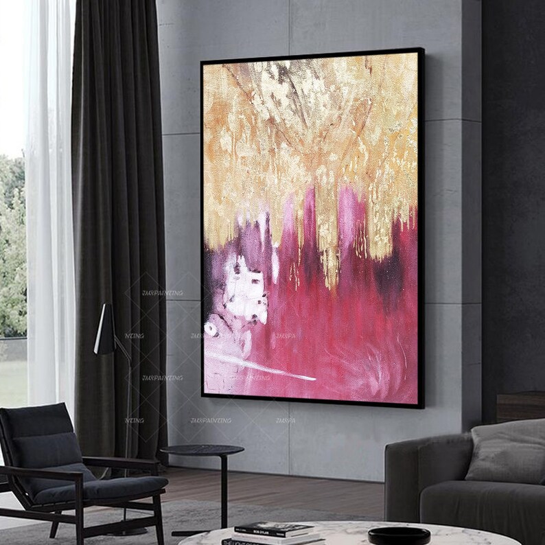 Gold Foil Pink Abstract Painting on Canvas, Luxury Gold Wall Art Decor ...