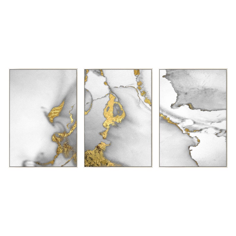 Framed Painting Set of 3 Wall Art Gold Art Sea Wave Abstract Etsy