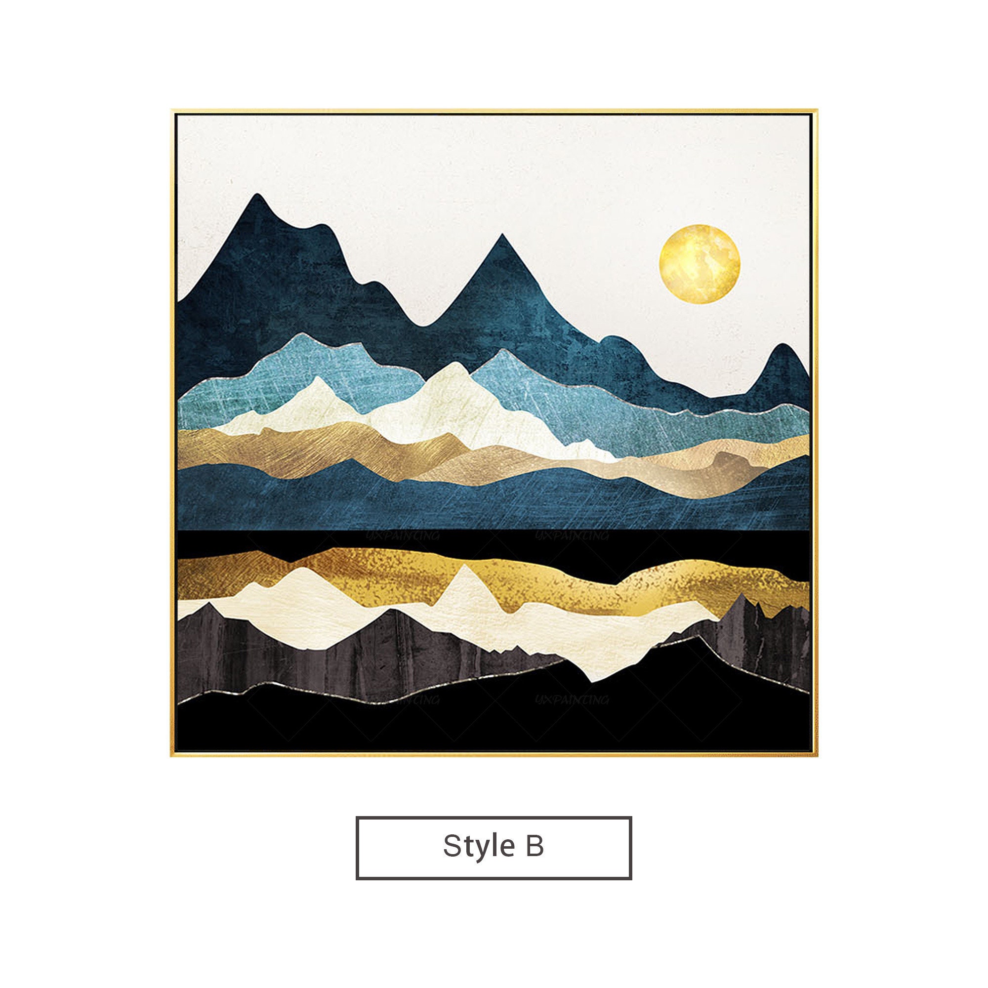 Framed Wall Art gold art Set of 3 wall art Print cloudy art Etsy