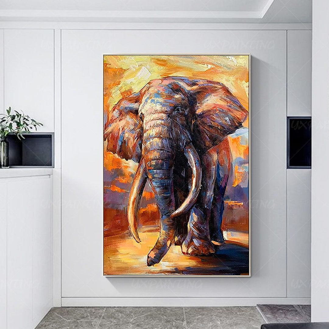 Elephant Painting: Textured Acrylic Palette Knife Animal Art - Etsy