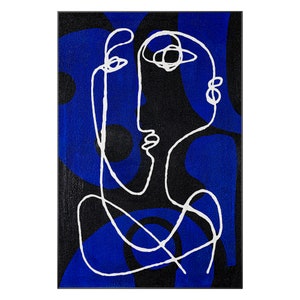 Dessin au trait Picasso une ligne original bleu minimaliste peinture sur toile, très grande taille art mural maison bleu minimaliste texturé Art déco Black Frame