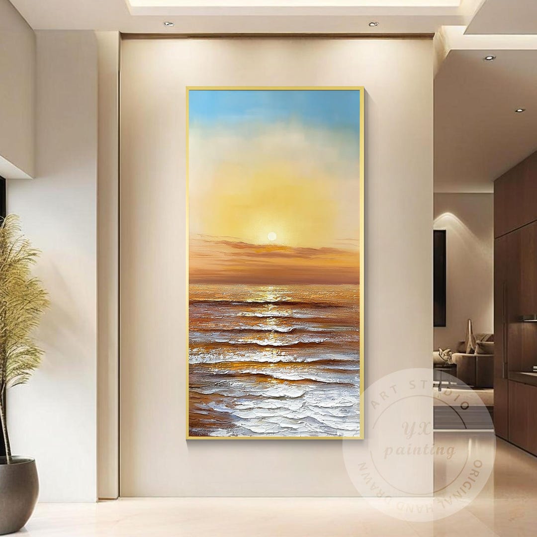 Hand-painted Sunset Ocean Canvas Art: Coastal Seascape Painting - Etsy