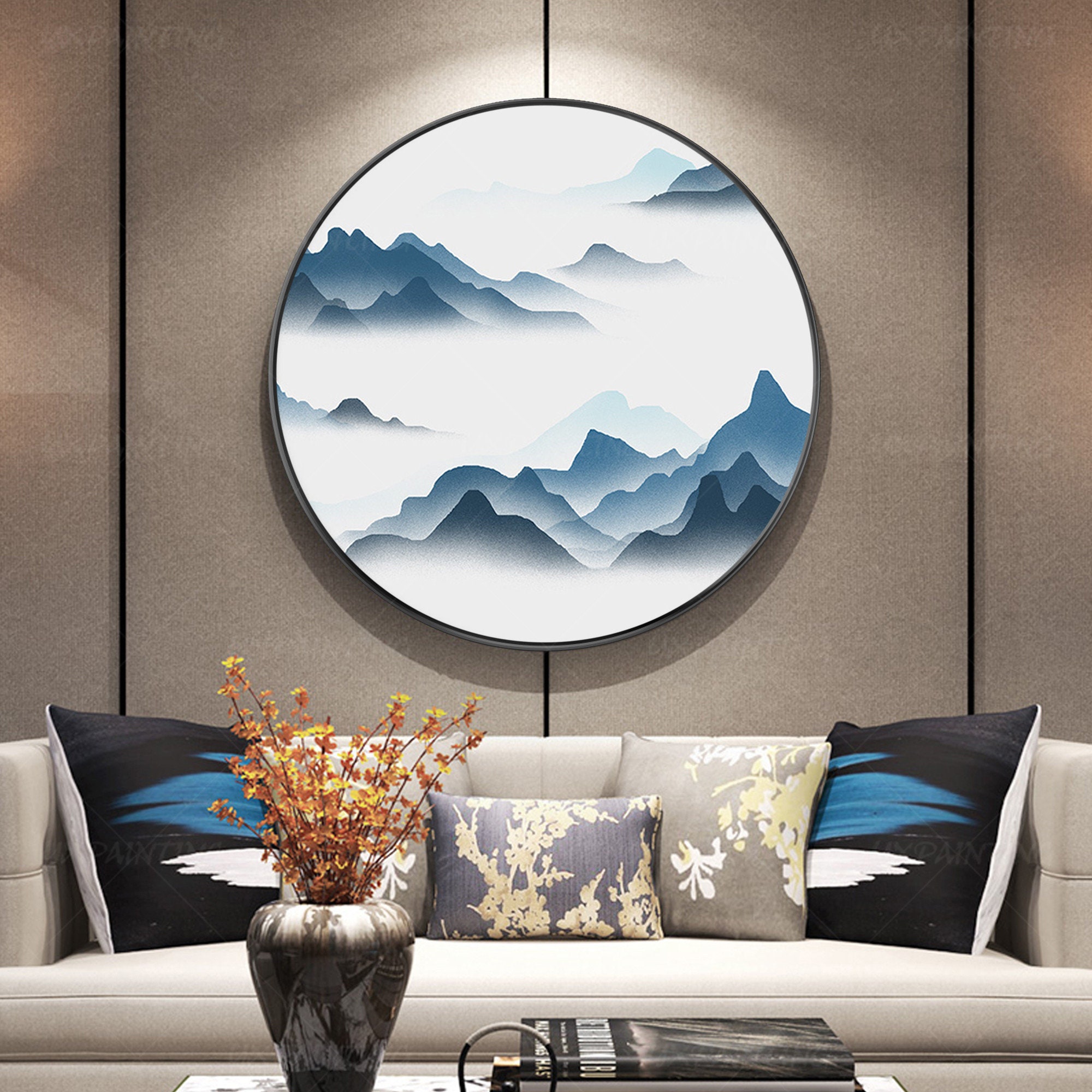 Water Color Framed Wall Art Abstract Mountain Acrylic Fog Etsy