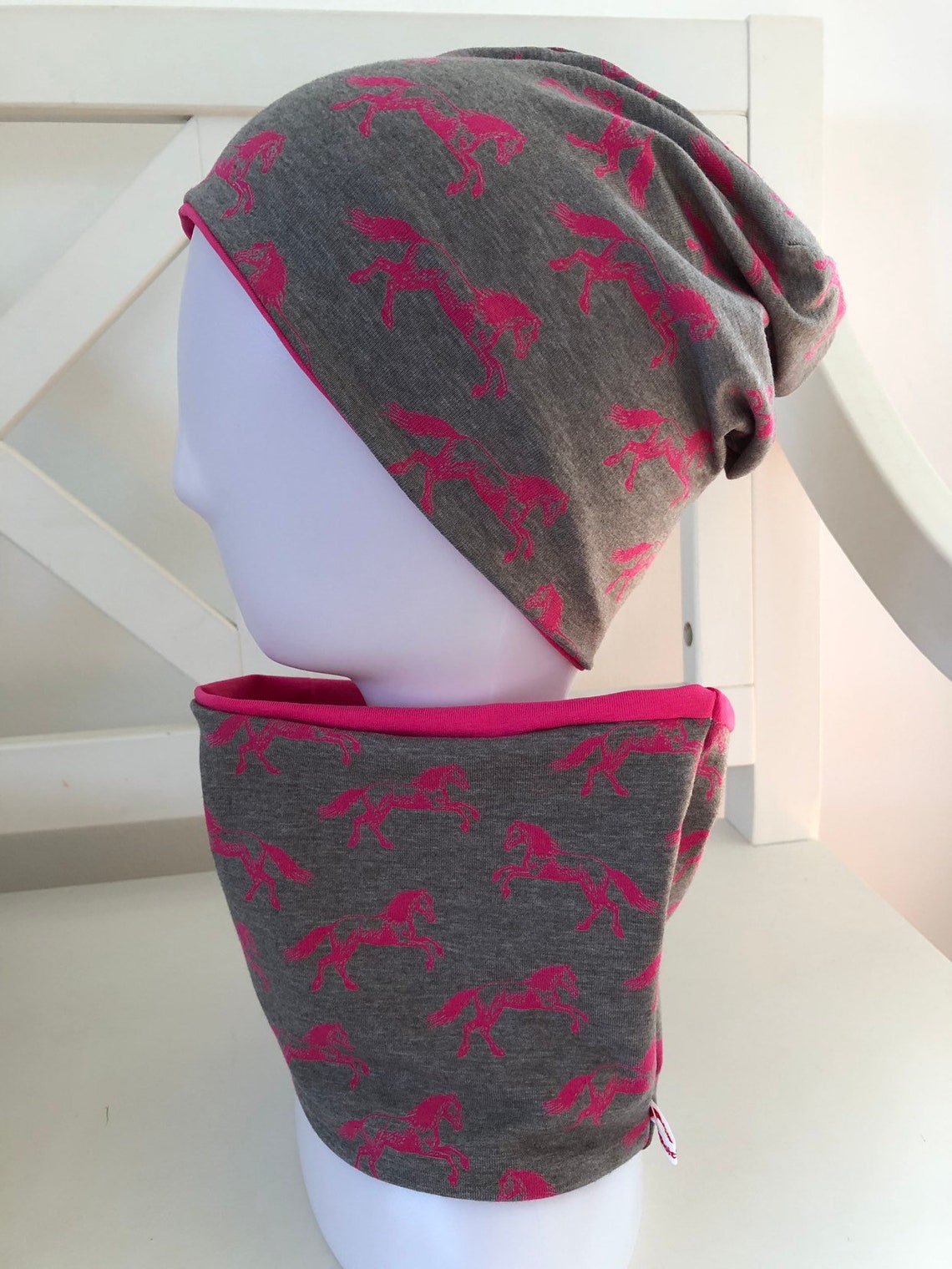 Set Beanie Loop Schal Mütze Einhorn Punkte viele Stoffe Etsy