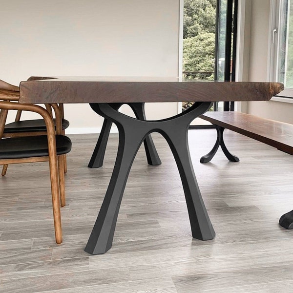 Desk Legs (W24 x H28) (set of 2 pcs), Handmade  Furniture  for Desk, Dining, Kitchen, Live Edge top - Flowyline Design 414 Hatty