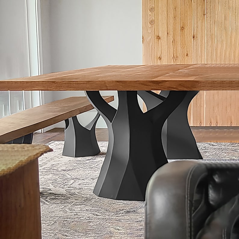 Metal Table Legs, DIY Steel Furniture of  FlowyLine Design for epoxy live edge top walnut wood slab curved shape bench Handmade modern kitchen mid century dining room idea industrial custom frame Black wooden desk antique woodworking decorative