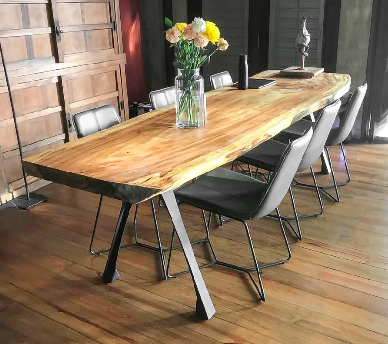 Metal Table Legs (set of 2 pcs), DIY Steel Furniture (W22.71x H28.5) for Desk, Dining, Kitchen, Live Edge top - Flowyline Design 434 Arlo 