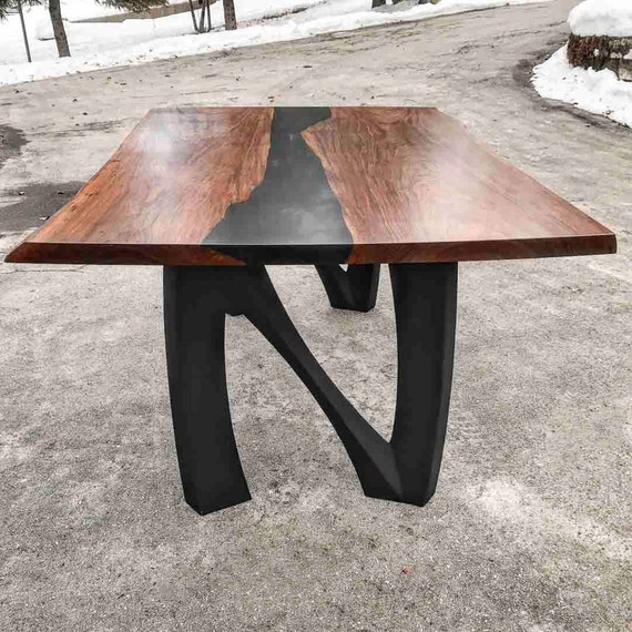 Metal Black Table Legs Heavy Duty Square Iron Metal Desk Legs Set of 2 28”  Height 18” Wide Furniture Legs,Dining Table Legs,Industrial Table Legs(Only