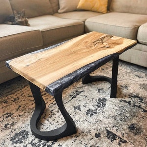 Metal Bench Legs, DIY Steel Furniture, Coffee Table Base in unique Flowyline Design for epoxy live edge top Black curved shape bench modern kitchen desk dining wishbone 16 inch hairpin wooden wrought iron coffee bar industrial round counter height