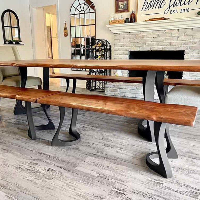 Metal Bench Legs, DIY Steel Furniture, Coffee Table Base in unique Flowyline Design for epoxy live edge top Black curved shape bench modern kitchen desk dining wishbone 16 inch hairpin wooden wrought iron coffee bar industrial round counter height