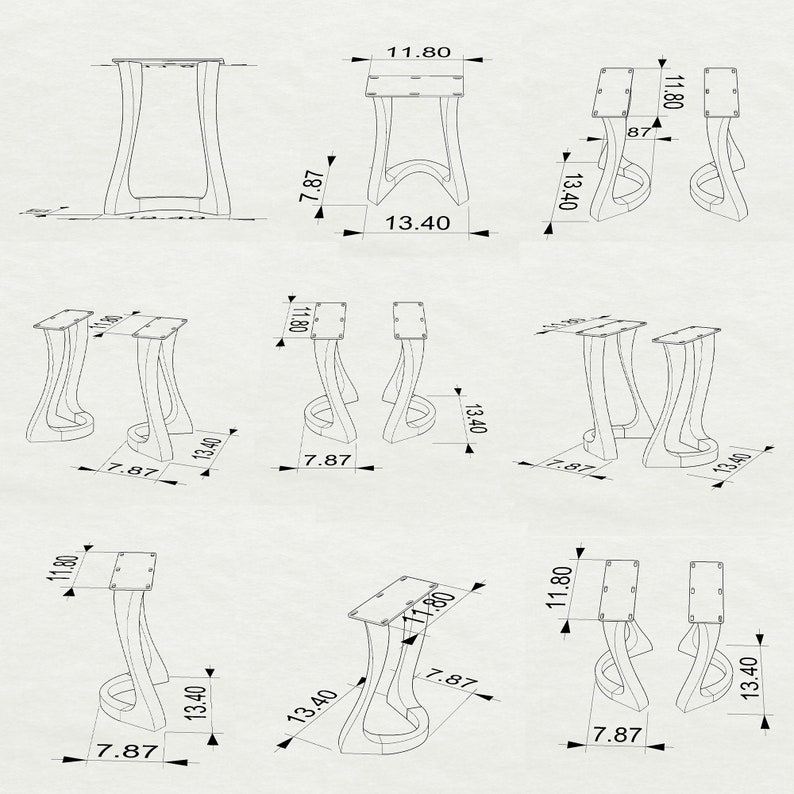 Bench legs W13 x H16 Bench Legs, Coffee Table Legs, Furniture Legs for Live Edge Table set of 2 pcs Flowyline Design 117 Uzar image 9