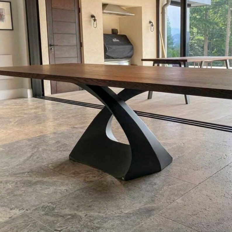 Metal Table Legs, Steel Pedestal Base  DIY dining room furniture in unique Flowyline antique Design for epoxy live edge top Black curved shape handmade modern kitchen desk wooden wrought iron industrial round counter height mid century square granite