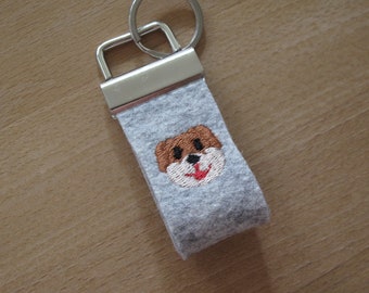 small dog keychain pendant felt ribbon lanyard lucky charm puppy dog lover bag backpack pin button heart