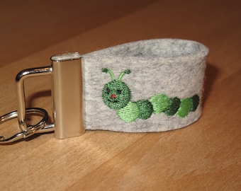 small caterpillar encouragement lucky charm green felt pendant wool felt keychain felt embroidered gift worm school enrollment farewell child