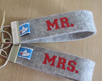 MR & MRS couple lanyard key ring set married couple dream couple wedding happily married family best man heart ship anchor boat