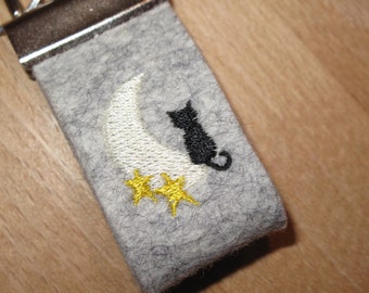 Pequeño gato luna estrellas amuleto de la suerte llavero de estímulo cordón de fieltro de lana funda de llave colgante de fieltro bordado tigre tomcat