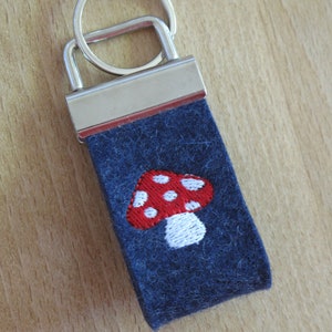 Lucky mushroom wool felt pendant fly agaric mushroom felt lanyard keyring lucky charm encouragement gift dots felted embroidered