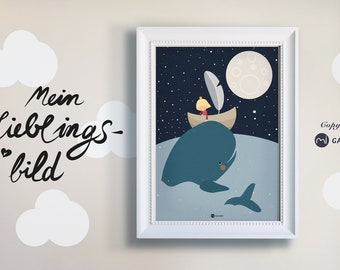 Picture, children's room picture, princess, whale, poster, print, print, princess and whale, digital print, princess