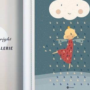 Poster, nursery picture, print, princess, girl, dancing in the rain, digital print image 2
