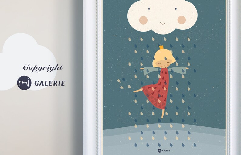 Poster, nursery picture, print, princess, girl, dancing in the rain, digital print image 2
