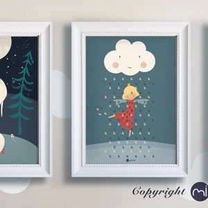 Poster, nursery picture, print, princess, girl, dancing in the rain, digital print image 4