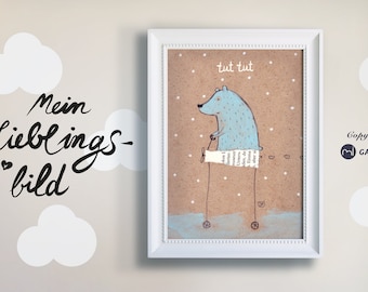 Children's room picture bear, car, poster, print, bear does