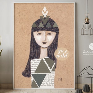 Indian Poster, Print, Painting, Art Print, Print, Indian Girl-Go Wild image 1