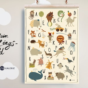 ABC Poster, Tieralphabet DINA 3, ABC Kinderzimmerbild, Druck, Tieralphabet, Buchstaben, Kindergarten