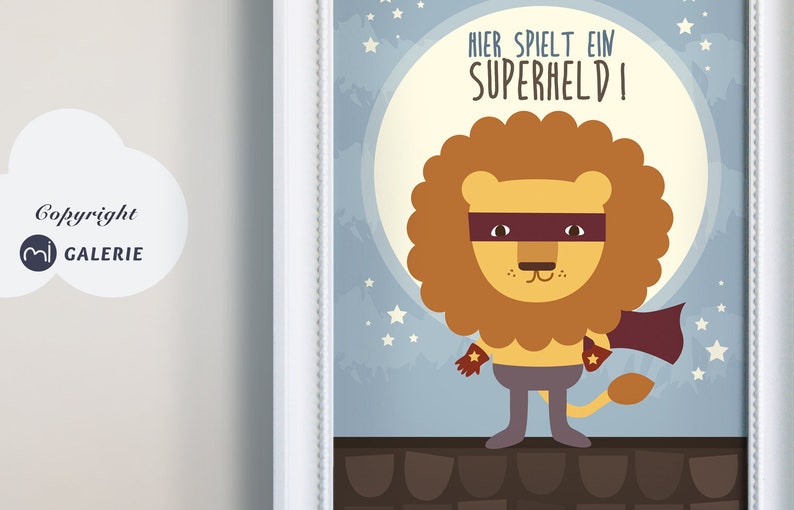 Kinderzimmerbild Superheld, Löwe, Eingang, Poster, lion, Print, Superheldenposter, Malerei, Kunstdruck, Druck, Hier spielt ein Superheld Bild 2