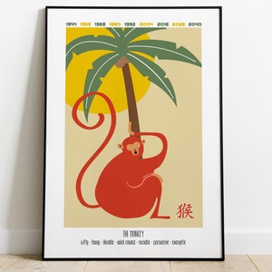 Poster für die Dekoration des Jahrgangs Año del Mono - Impresión del Zodiaco Chiné