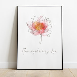 Stampa BUDDISMO NICHIREN, stampabile sul Buddismo, arte murale del Buddha, stampe artistiche del loto, stampa artistica dello yoga, Nam Mioho Renge Kyo, decorazione murale dello studio yoga