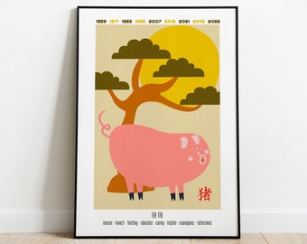 THE PIG Chinese Zodiac Sign Art Printable - Downloadable