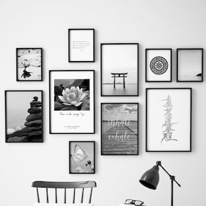 NAM MIOHO RENGE Kyo - Galería Wall Art Zen Printables - Nichiren Prints - Lotus, Gohonzon Zen Stones - Decoración de pared en blanco y negro