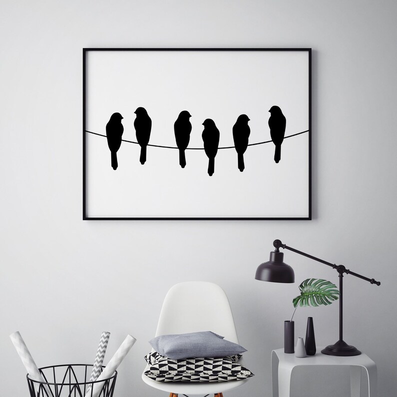 BIRDS ON WIRE Art Print Black and White Birds Minimalist Etsy