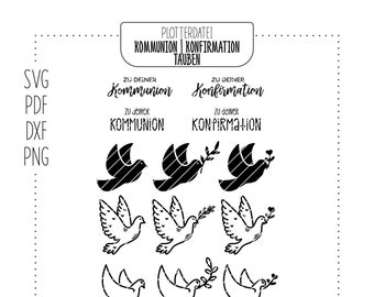 PLOTTERDATEI KOMMUNION KONFIRMATION Tauben | Feiern | Blume | Zweig | Kirche | svg | dxf | pdf | png