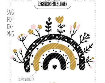 PLOTTERDATEI Regenbogenblumen | Regenbogen | Blumen | Kommunion | Geburt | Geburtstag | Schenken | svg | dxf | pdf | png