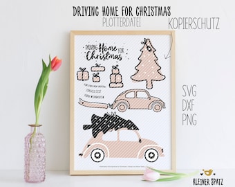 FICHIER TRACEUR « CONDUIRE À LA MAISON POUR NOËL » | Noël | Coléoptère | Cadeaux | Arbre de Noël | mariage | svg | dxf | png