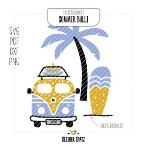 PLOTTER FILE &quot;SUMMER BULLI&quot; | Summer | Bulli | Beach | Surfboard | Palm tree | Holiday | svg | dxf | pdf | png