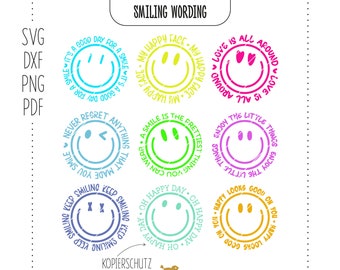 Plotterdatei Motiv "Smiling Wording" | Lachen | Smiling | Happy | Gesichter | Faces | Wording | Smile | svg | dxf | pdf | png