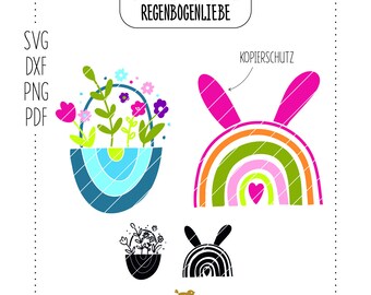 Plotterdatei Motiv "Regenbogenliebe" | Ostern | Regebogen | Korb | Ostereier | Blätter | Osterhase | Blüten | Fest SVG, DXF, PDF, png
