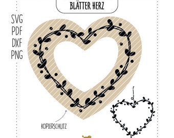 Plotterdatei, Laserdatei Motiv "Blätter Herz" | Blätter | Punkte | Herz | Ranke | Liebe | SVG, DXF, PDF, png