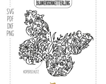 PLOTTER FILE FLOWER BUTTERFLY | Butterfly | flowers | Spring | Summer | bloom | svg | dxf | pdf | png