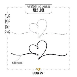 Archivo de trazador, motivo de archivo láser "Heart Line" | corazón | línea | Línea | Línea única | Amor | SVG, DXF, PDF, png