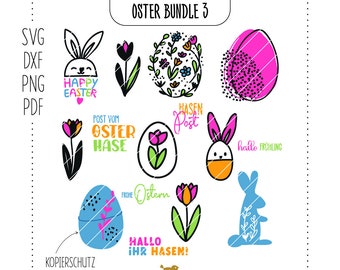 Plotterdatei "Oster-Bundle 3" | Ostern | Hase | Eier | Osterhase | HasenPost | Blumen | Frühling | Tulpen | Ostereiern | SVG, DXF, PDF, png