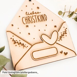 Laserdatei Motiv "Umschlag Christkind Zweige" | Umschlag | Brief | Christkind | Weihnachten | Wünsche | Zweige | Sterne | SVG, DXF, PNG, pdf