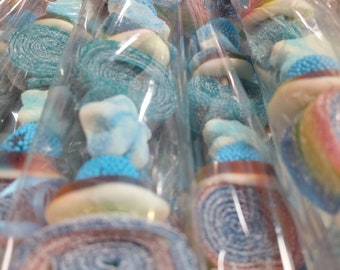 Candy Spieße XXL 30cm lang - Blau- Regenbogen- Gastgeschenke zum Geburtstag, Konfirmation oder als Geschenk ab 5 Stück ca. 120 - 150 Gramm