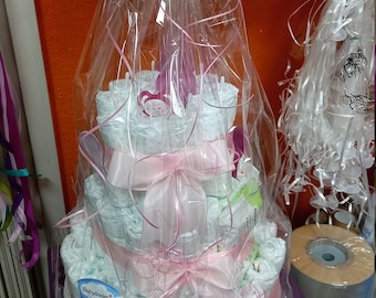 Diaper cake 3-storey made of 86 diapers number 3 for a girl