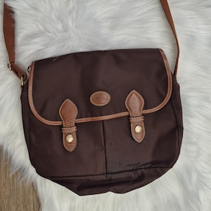 Vintage Longchamp Nylon Umhängetasche Braune Lederborte Frankreich