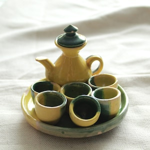 Vintage miniature pottery handmade doll house tea set