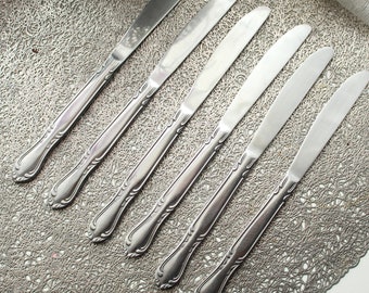 Vintage silver color set of 6 dinner knives steel blades